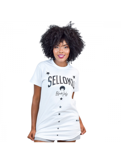 Camiseta Longline Black Girls Stars Feminina Branca